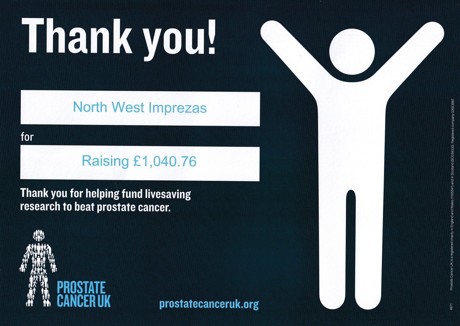 Certification for Prostate Cancer Awareness - North West Imprezas Charity Subaru Owners Club